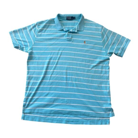 POLO by Ralph Lauren collared shirt, size XL, Teal & White striped; Cotton - Picture 1 of 9